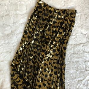 Michael Kors Black Gold Shiny Maxi Dressy Skirt 2